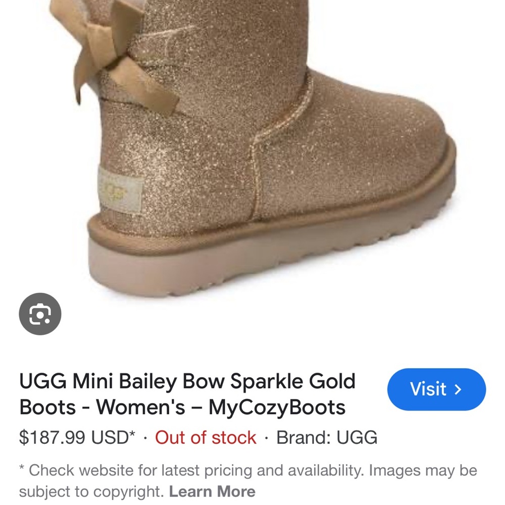 UGG Mini Bailey Bow Sparkle Ankle Boots in Gold